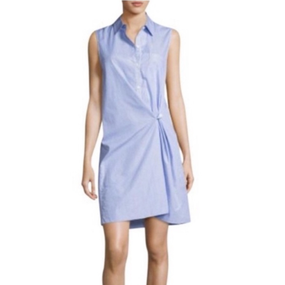 Theory Blue Lenmana Striped Sleeveless Button Down Shirt Dress Quiet Luxury